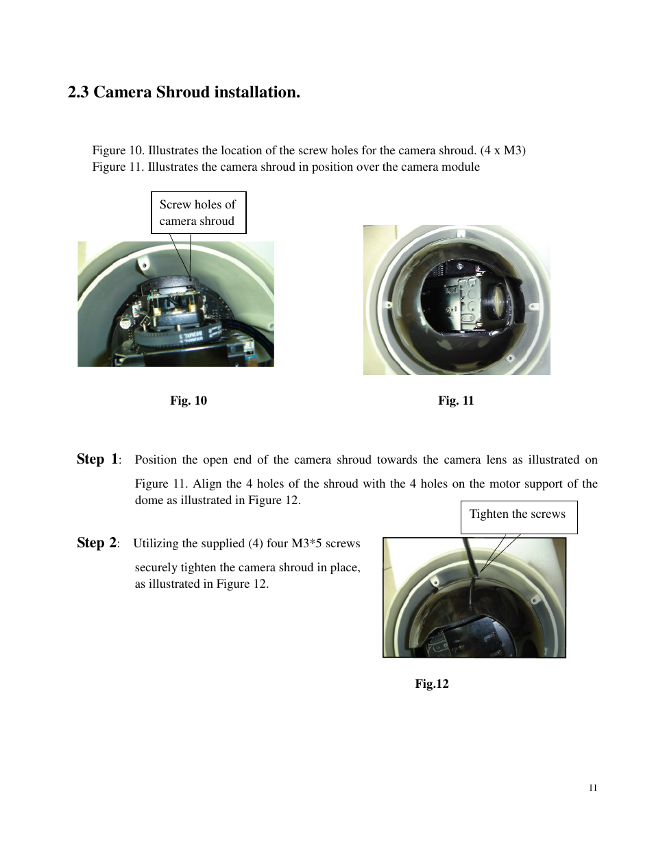 3 camera shroud installation | Costar CDC2500MI User Manual | Page 12 / 35