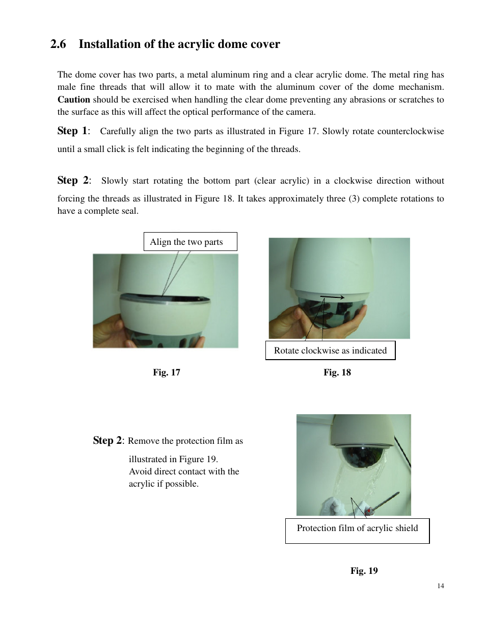 6 installation of the acrylic dome cover | Costar CDC2500MI User Manual | Page 15 / 35