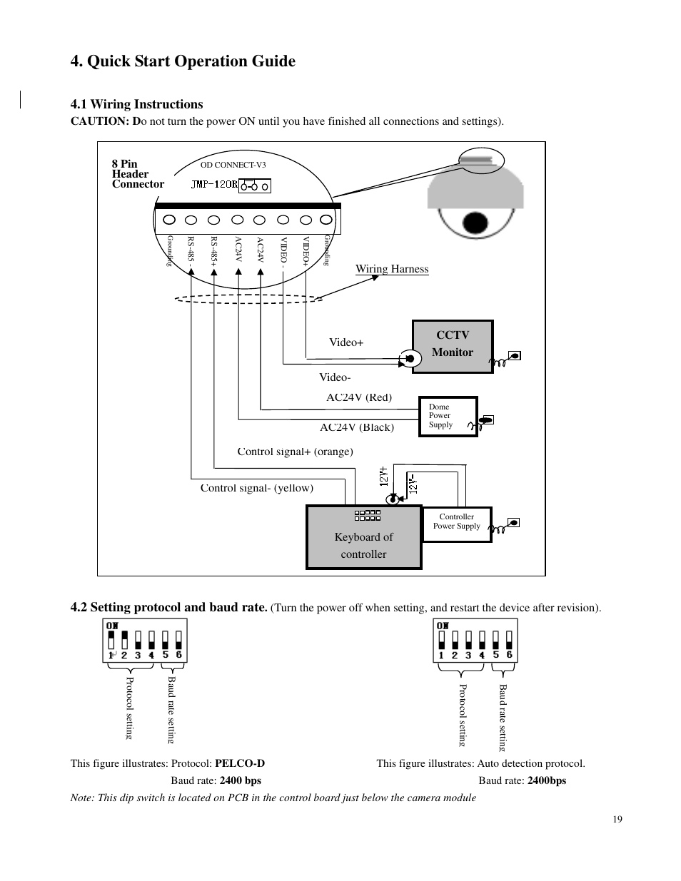 Quick start operation guide, 1 wiring instructions, 2 setting protocol and baud rate | Costar CDC2500MI User Manual | Page 20 / 35