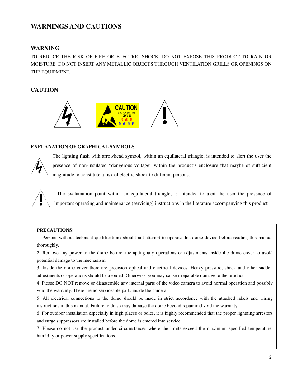 Warnings and cautions | Costar CDC2500MI User Manual | Page 3 / 35