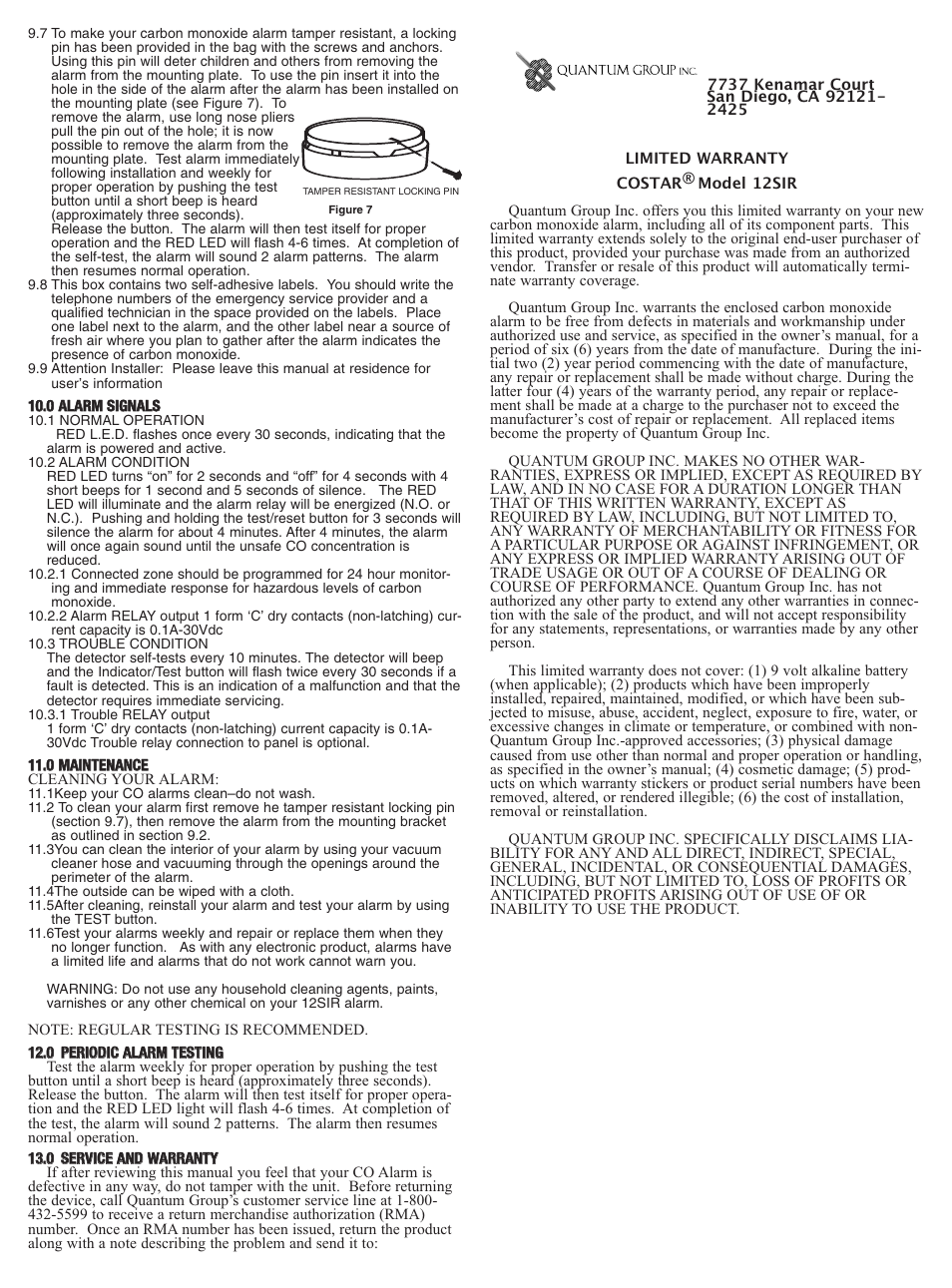 Costar 12SIR User Manual | Page 4 / 4