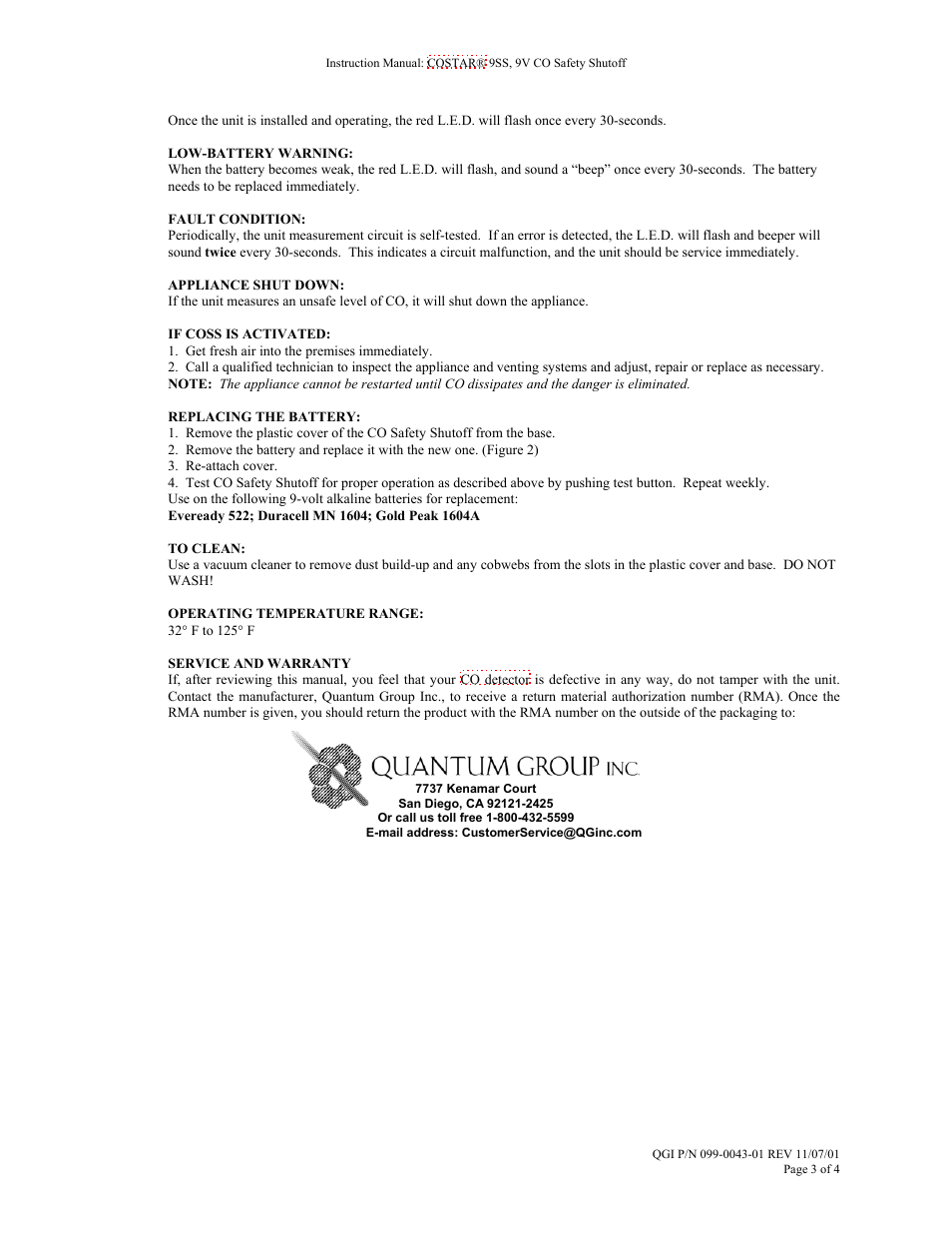 Costar 9SS User Manual | Page 3 / 4