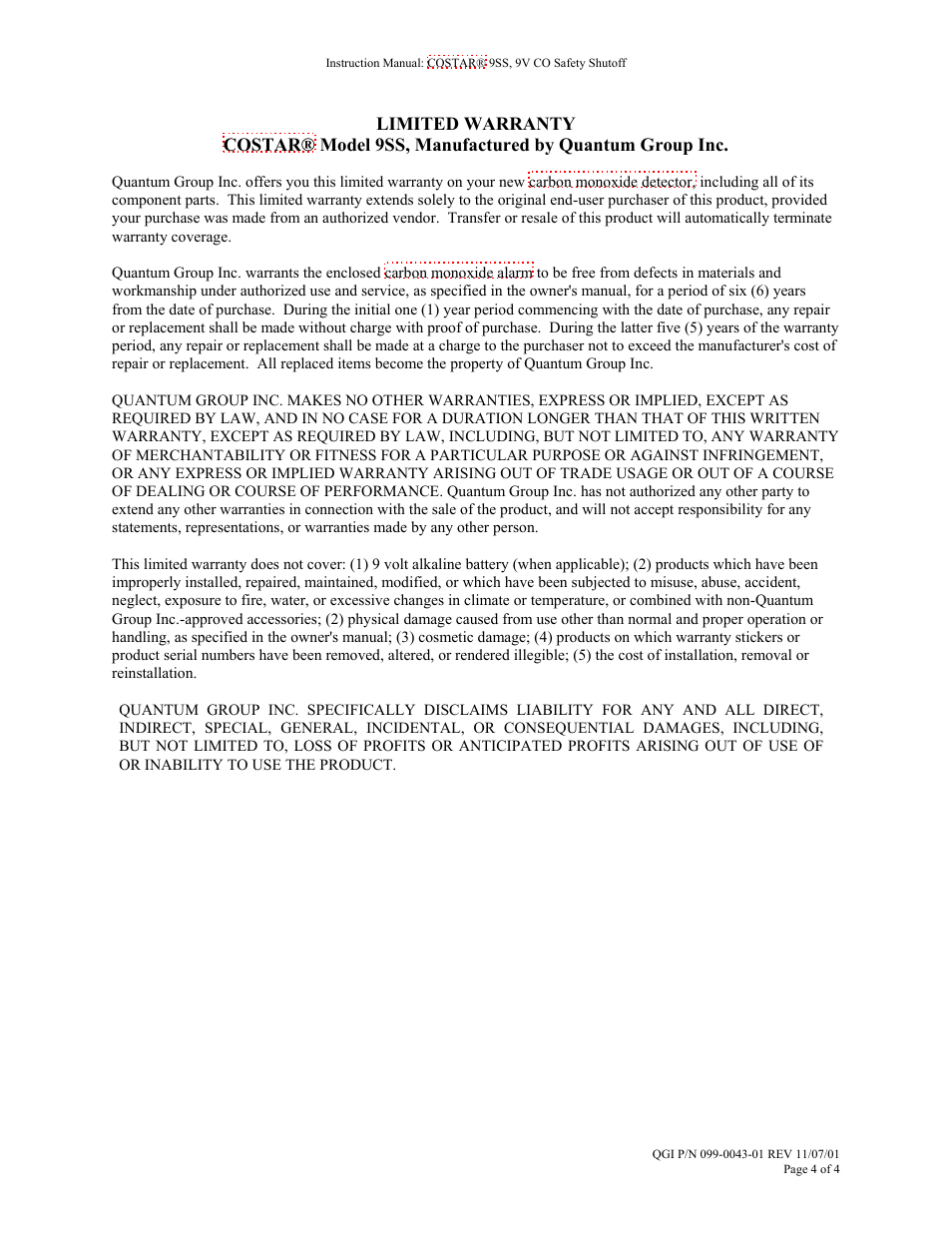 Costar 9SS User Manual | Page 4 / 4