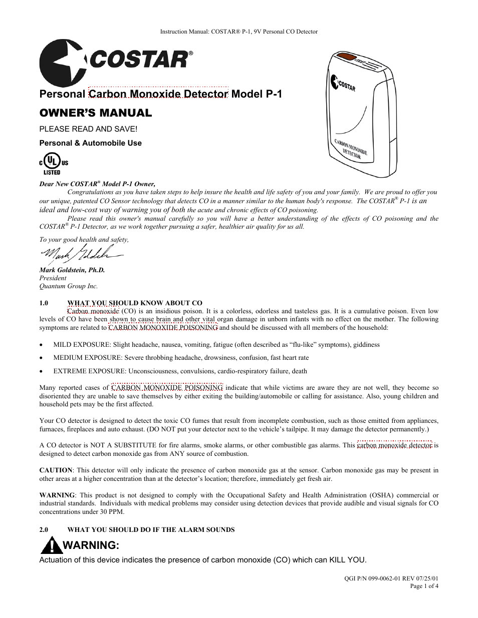 Costar P-1 User Manual | 4 pages