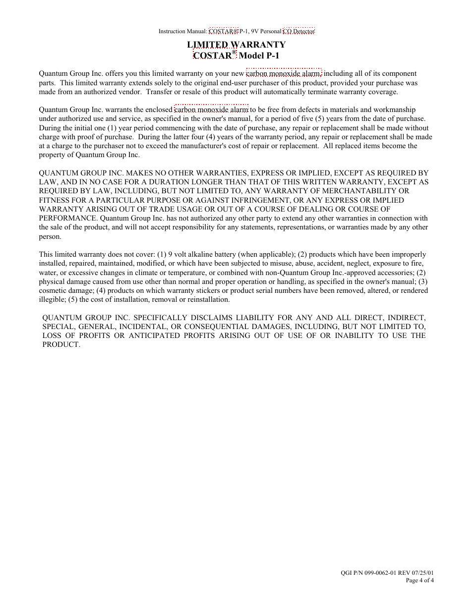 Costar P-1 User Manual | Page 4 / 4