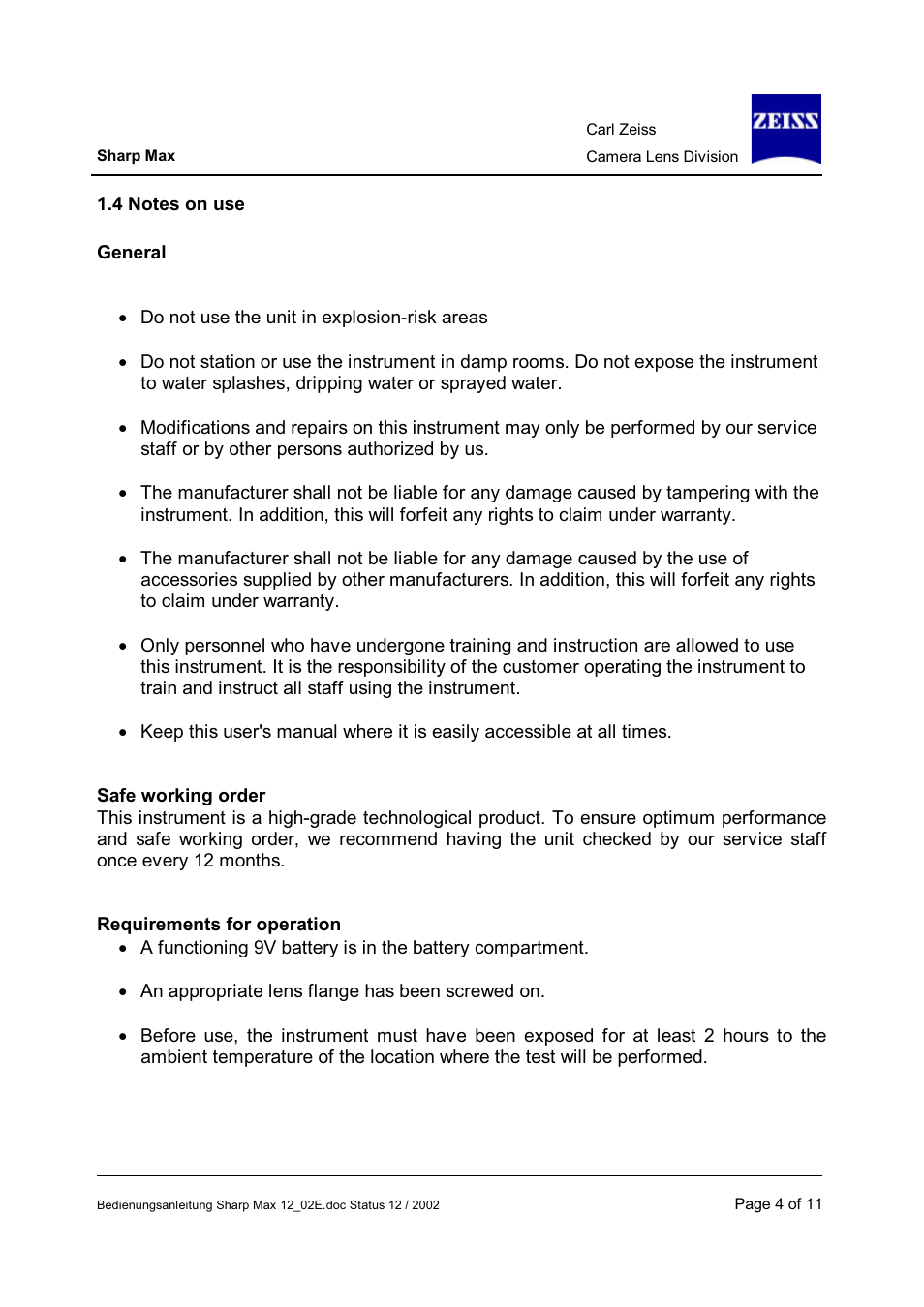 Carl Zeiss Camera Lens User Manual | Page 4 / 11