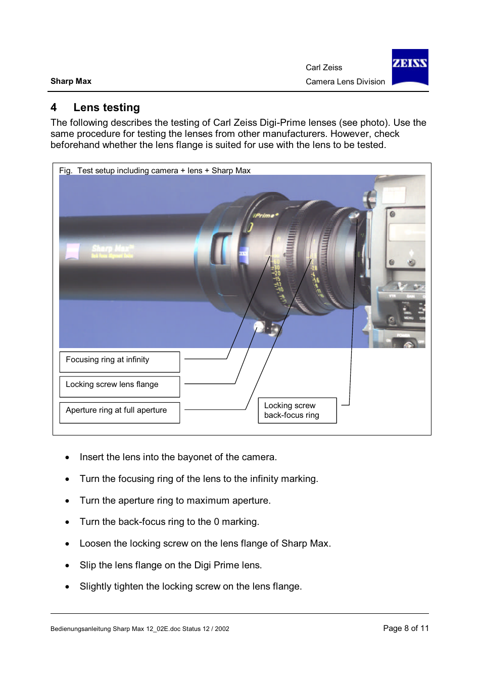 4lens testing | Carl Zeiss Camera Lens User Manual | Page 8 / 11