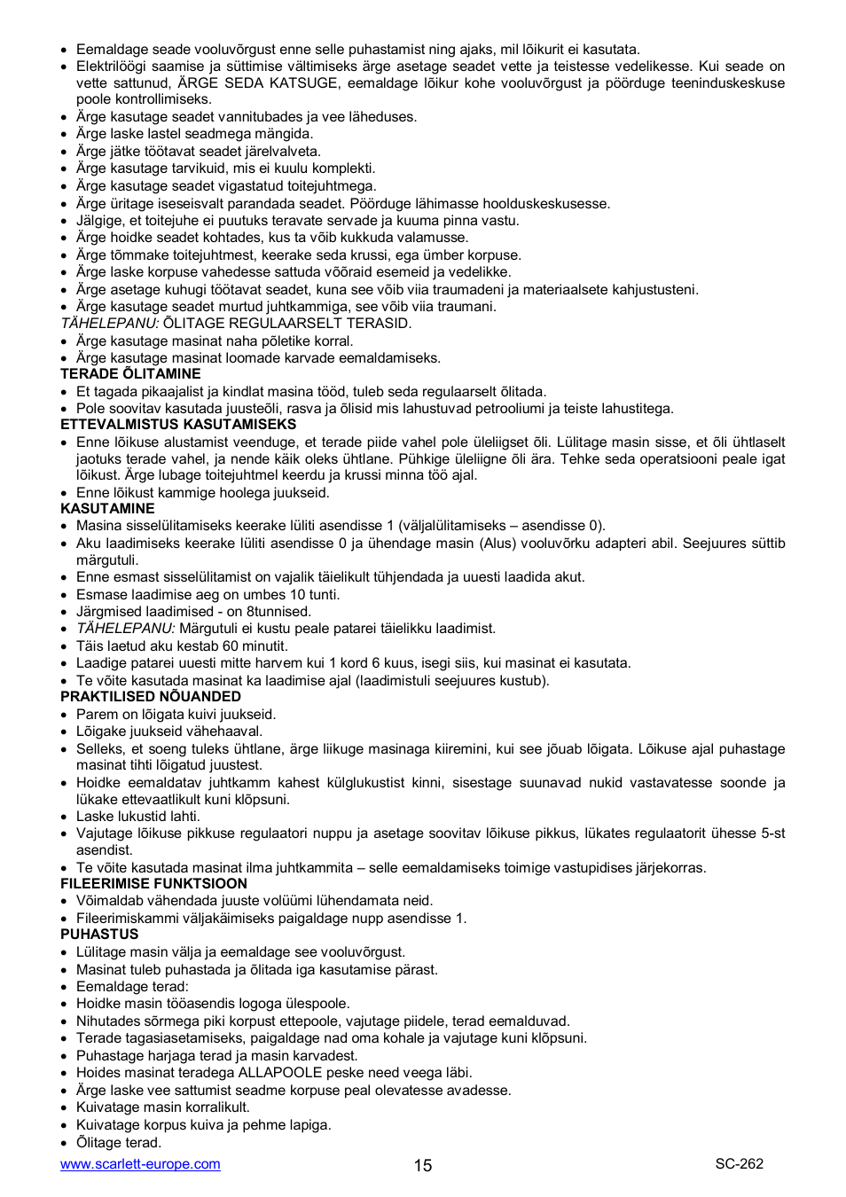 Scarlett SC-262 User Manual | Page 15 / 23