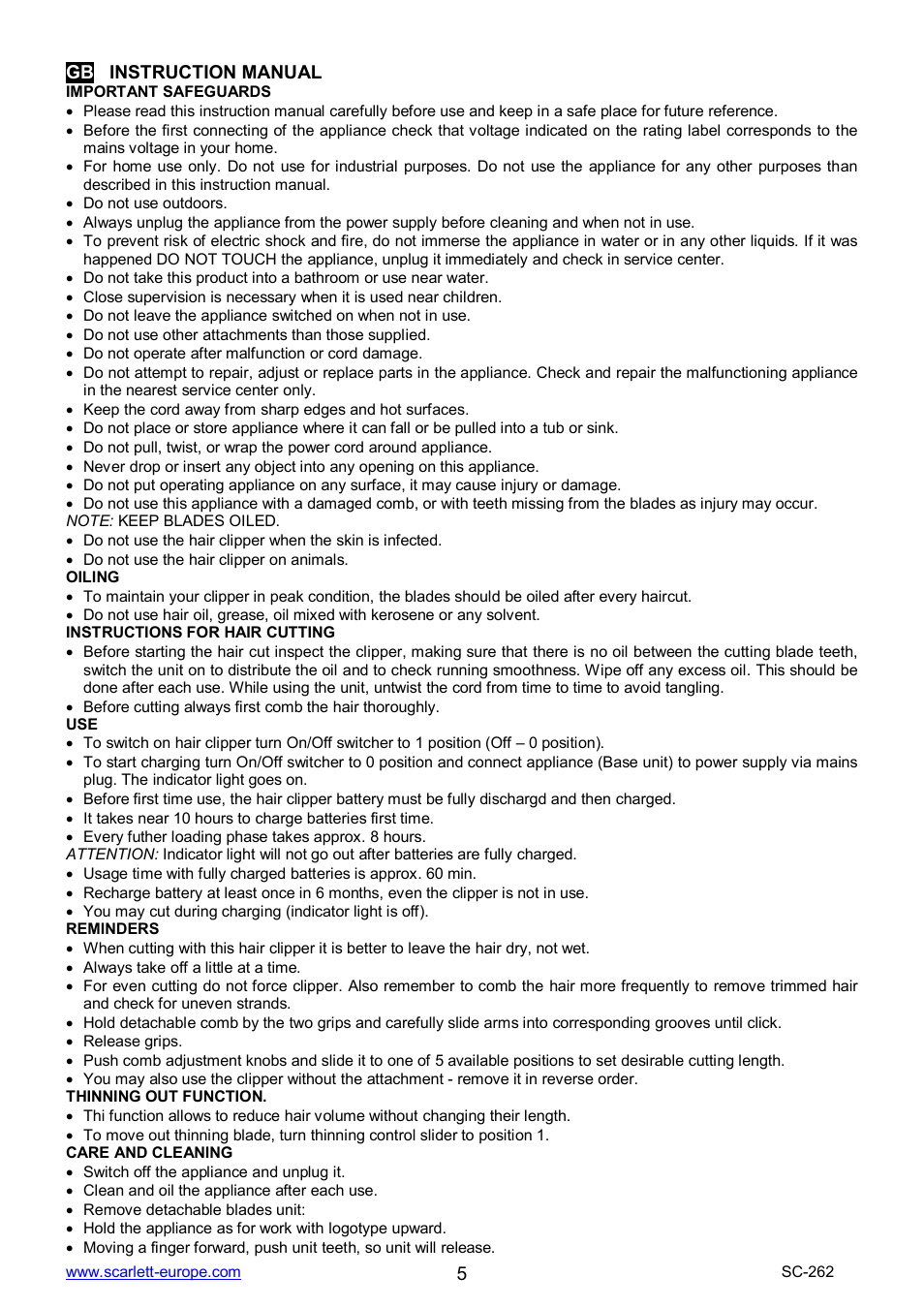 Scarlett SC-262 User Manual | Page 5 / 23