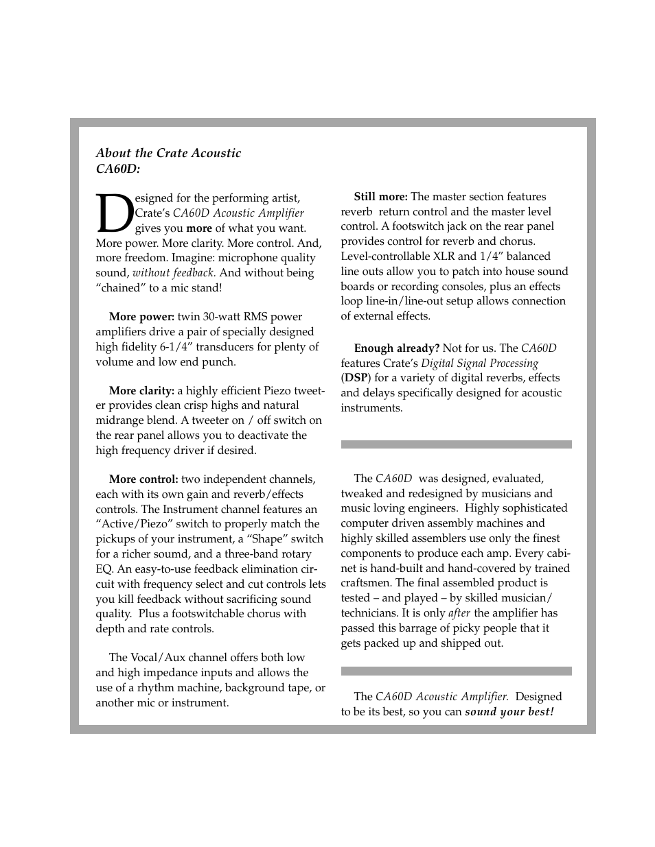 Crate Amplifiers CA 60D User Manual | Page 2 / 6