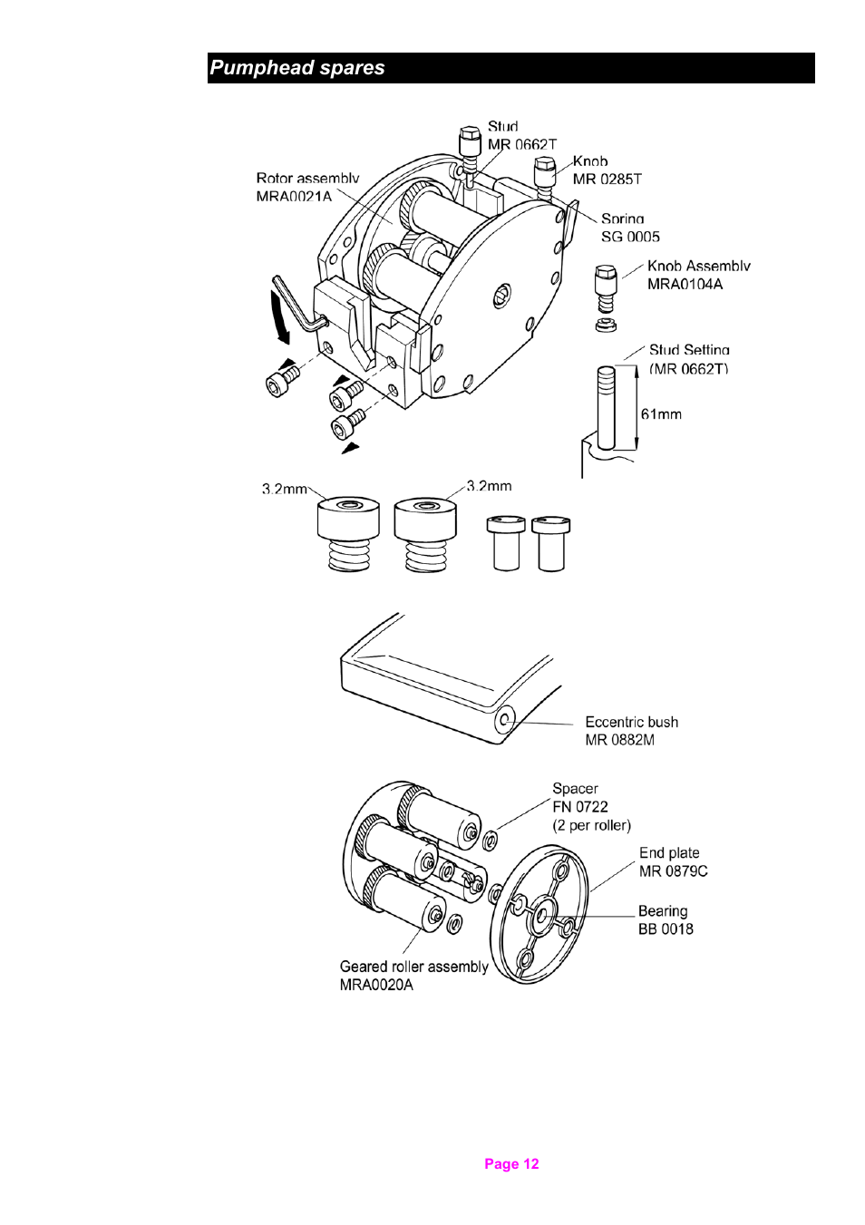 Pumphead spares | Watson-Marlow 701S/R User Manual | Page 12 / 16