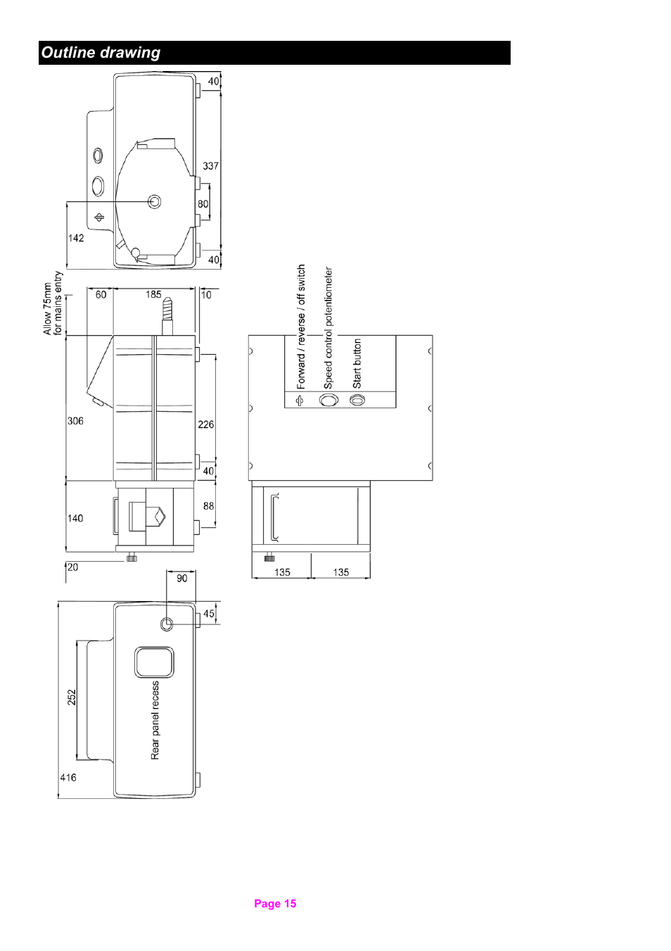 Outline drawing | Watson-Marlow 701S/R User Manual | Page 15 / 16