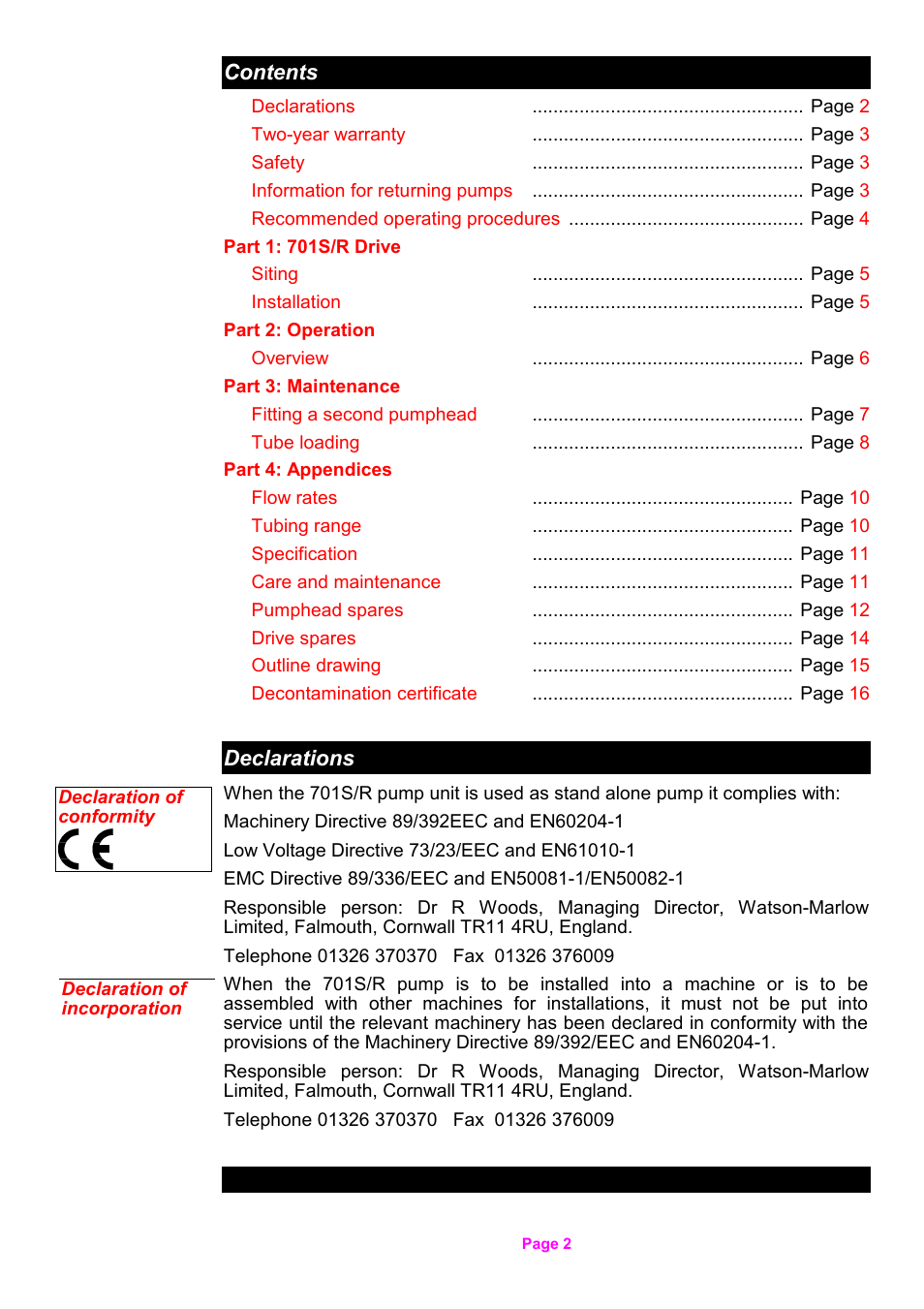 Watson-Marlow 701S/R User Manual | Page 2 / 16