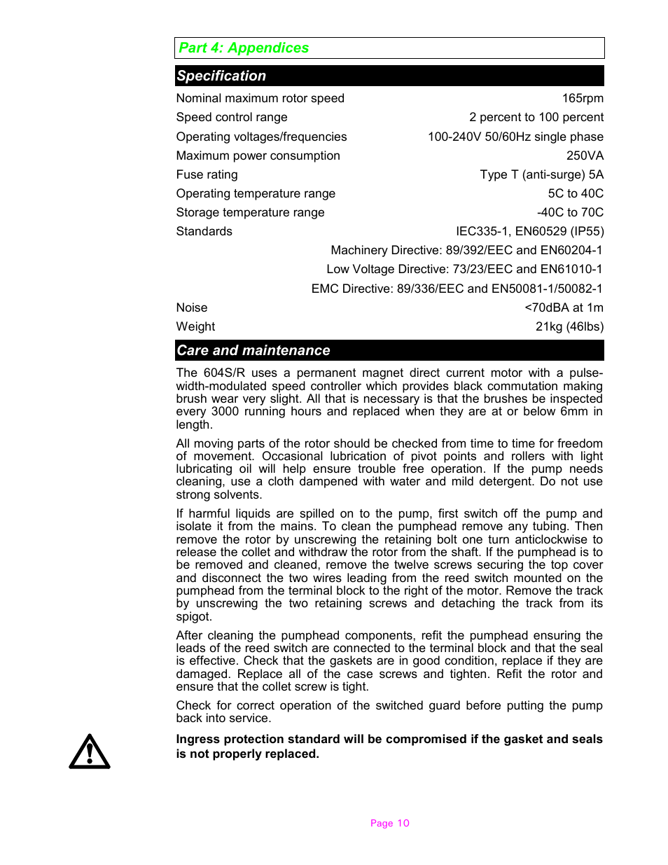 Watson-Marlow 604S/R User Manual | Page 10 / 12