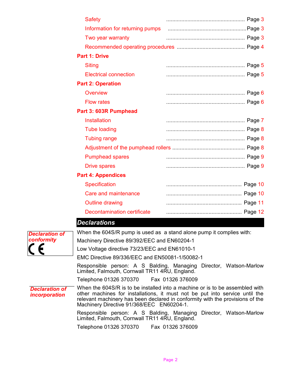 Watson-Marlow 604S/R User Manual | Page 2 / 12