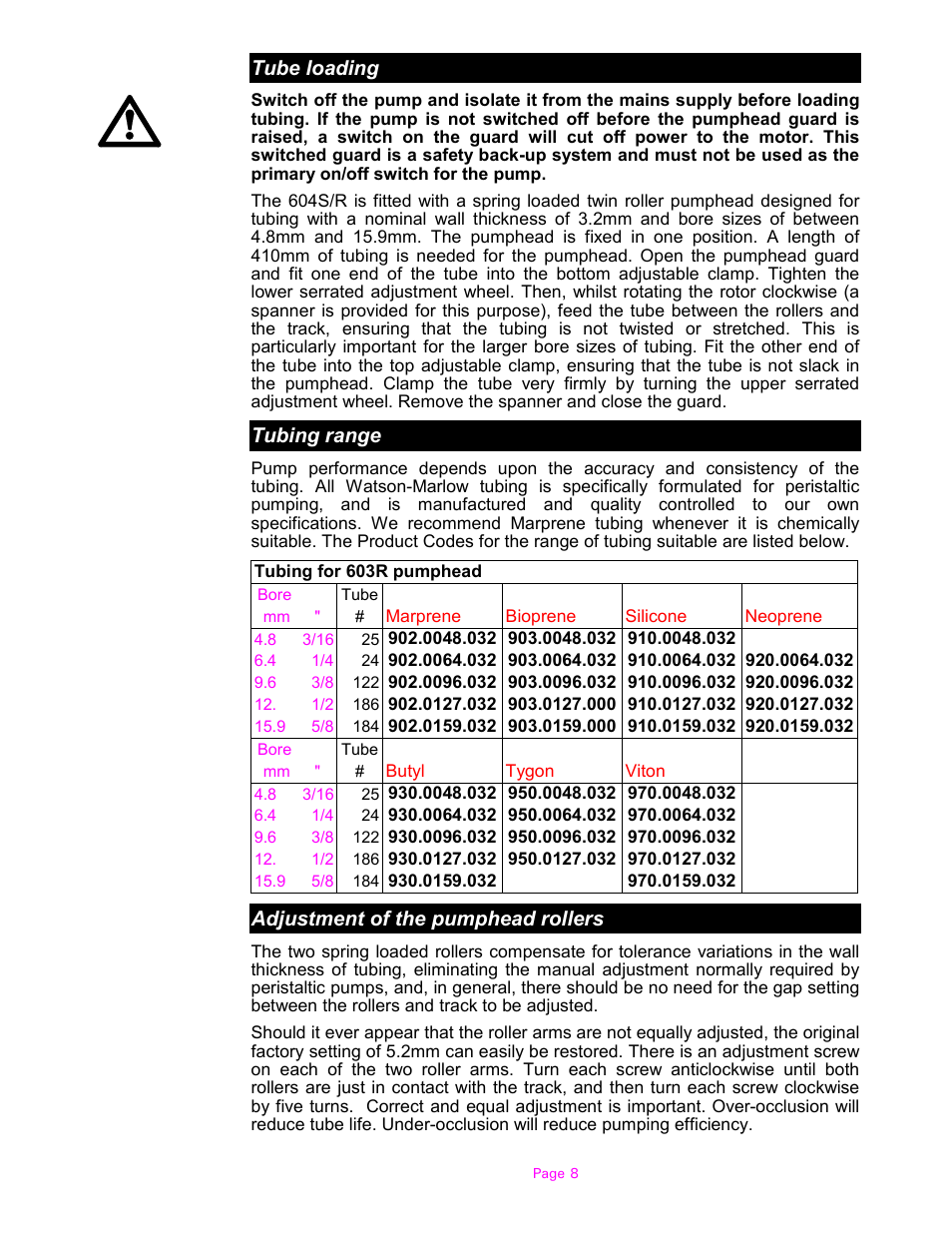 Watson-Marlow 604S/R User Manual | Page 8 / 12