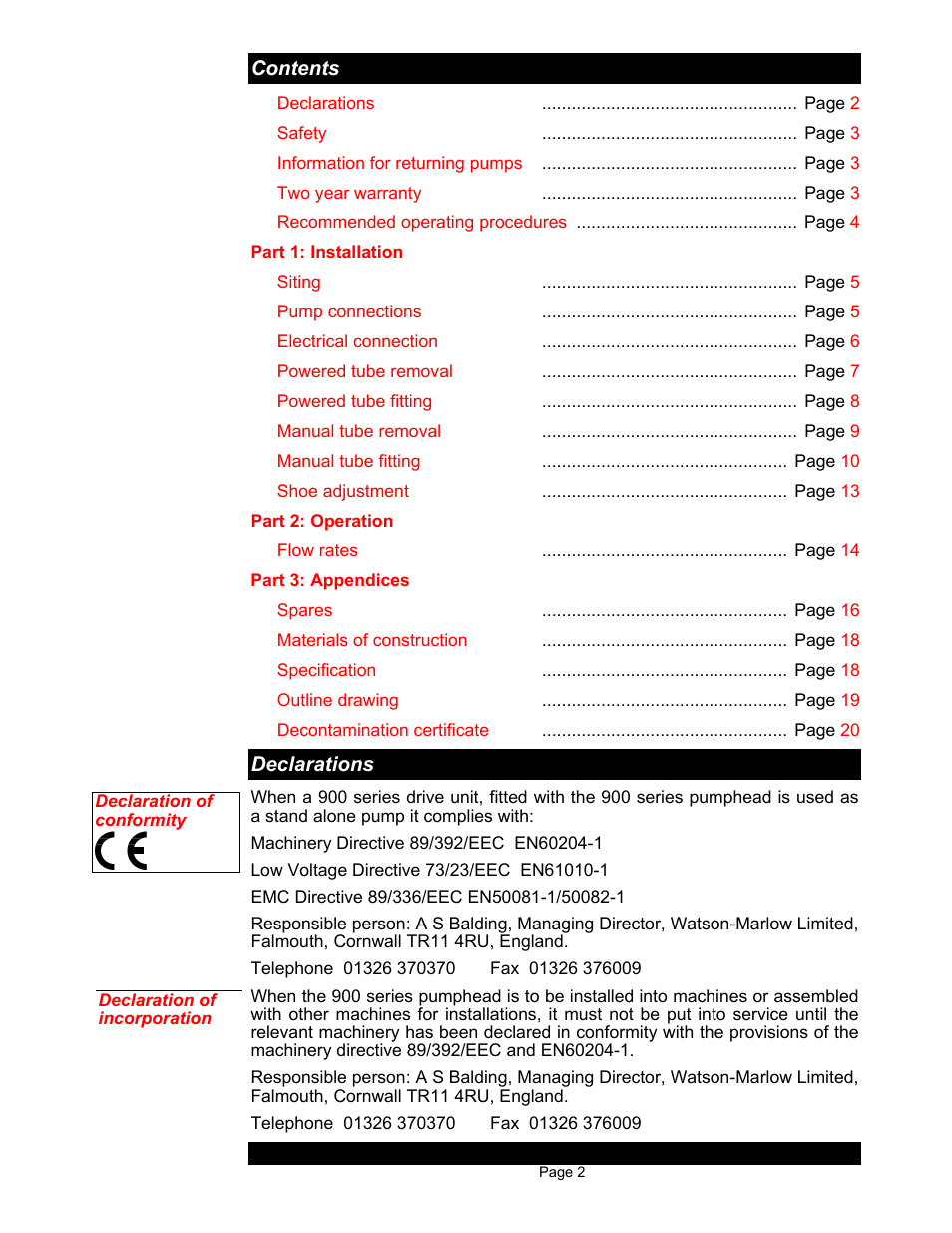 Watson-Marlow 900 Series User Manual | Page 2 / 20