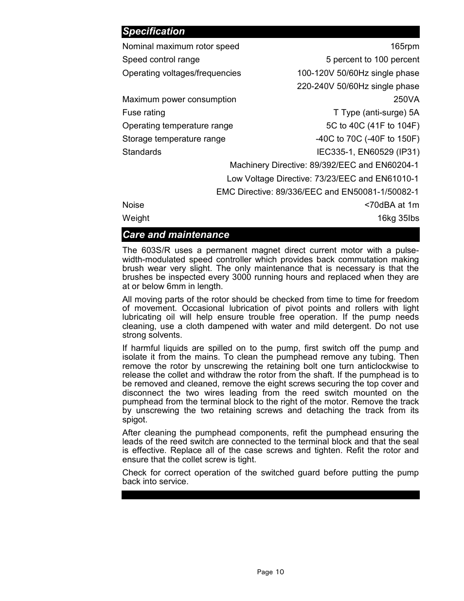 Watson-Marlow 603S/R User Manual | Page 10 / 12
