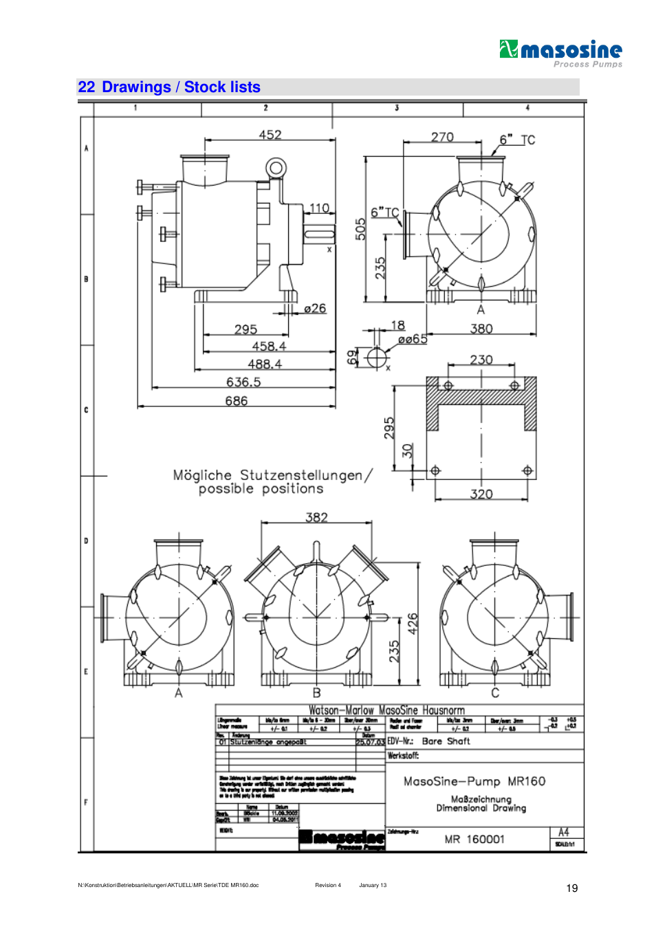 22 drawings / stock lists | Watson-Marlow MR 160 User Manual | Page 19 / 24