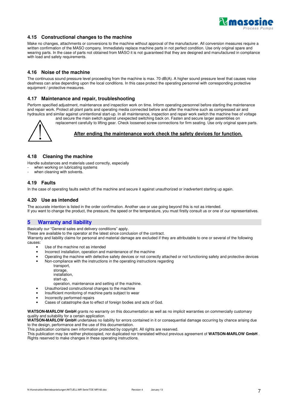 5warranty and liability | Watson-Marlow MR 160 User Manual | Page 7 / 24