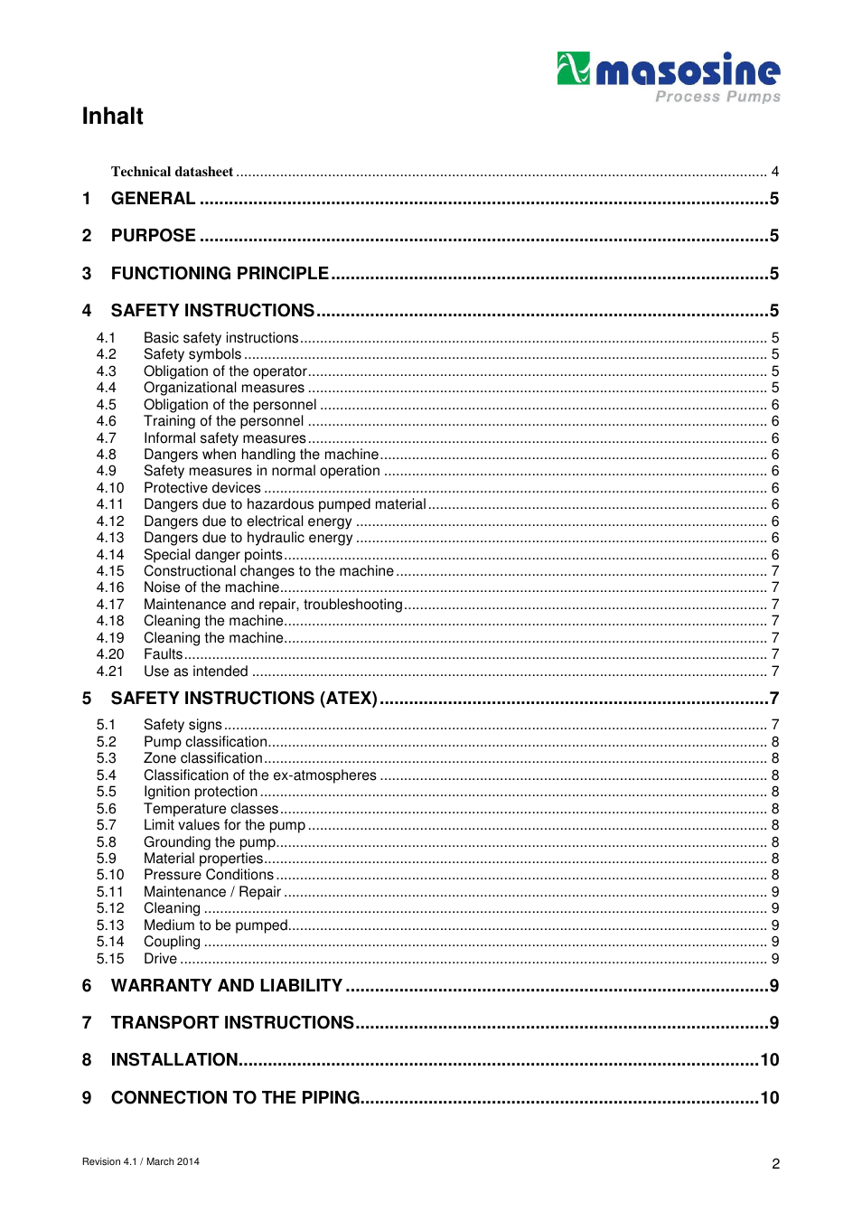 Inhalt | Watson-Marlow SPS 600 User Manual | Page 2 / 31