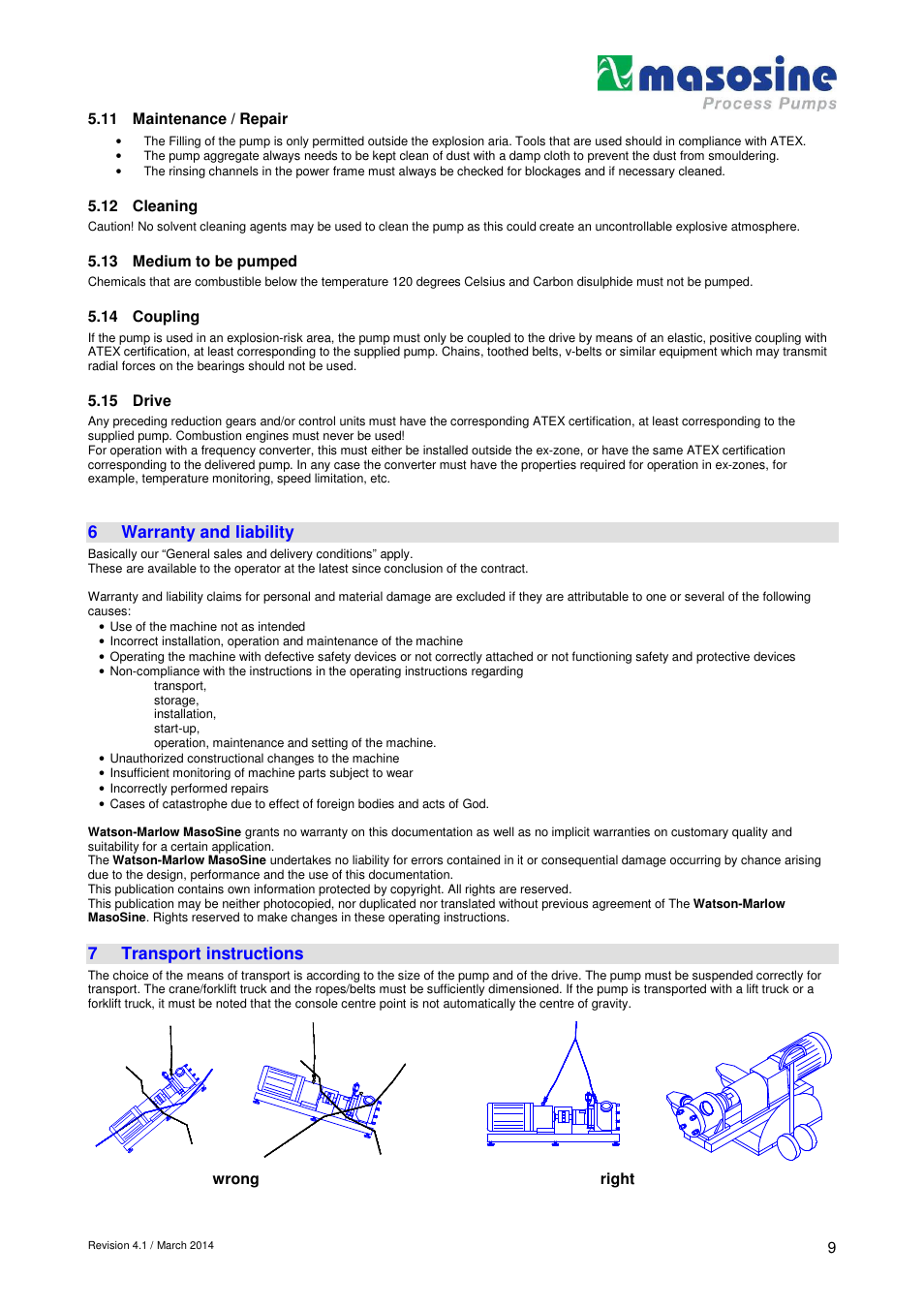 6warranty and liability, 7transport instructions | Watson-Marlow SPS 600 User Manual | Page 9 / 31