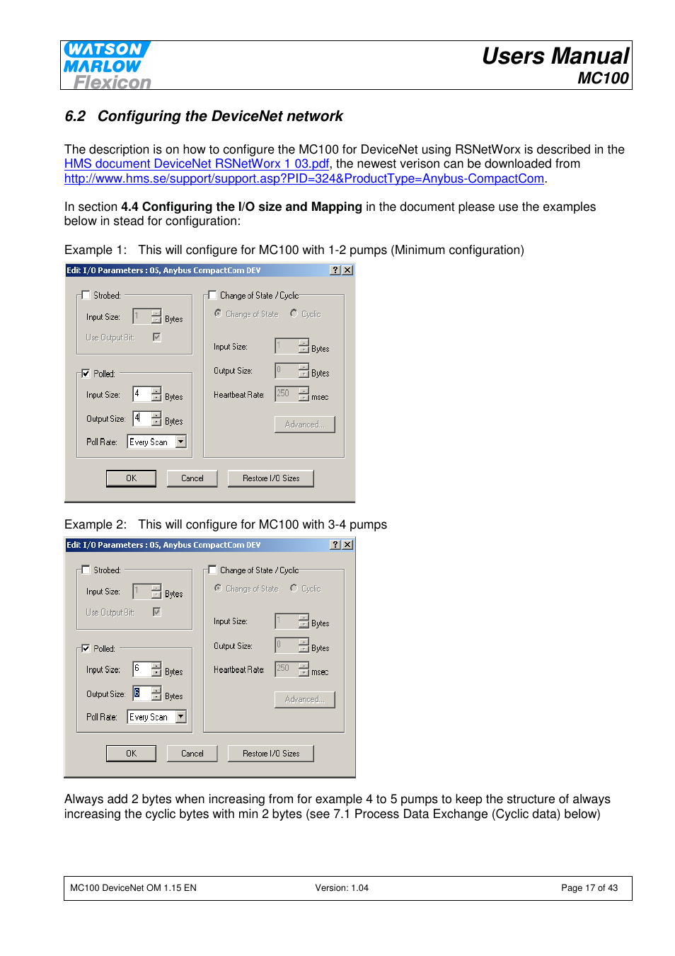 Users manual, Mc100, 2 configuring the devicenet network | Watson-Marlow MC100 User Manual | Page 17 / 43