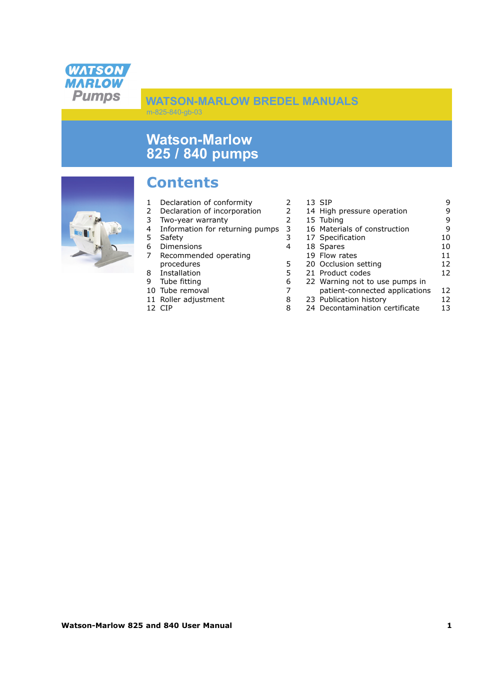 Watson-Marlow 825 User Manual | 13 pages