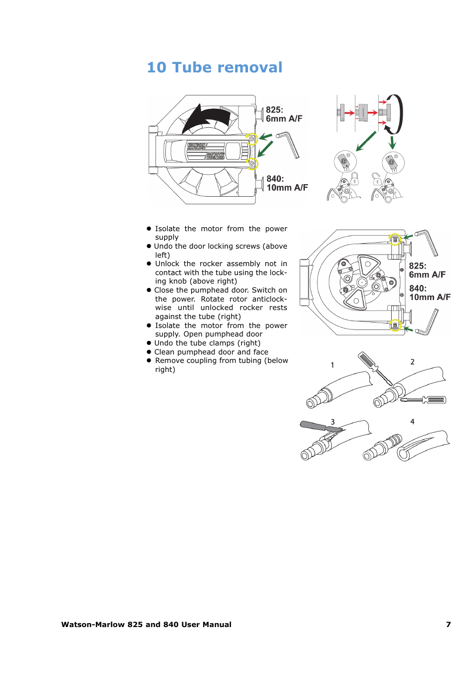 10 tube removal | Watson-Marlow 825 User Manual | Page 7 / 13