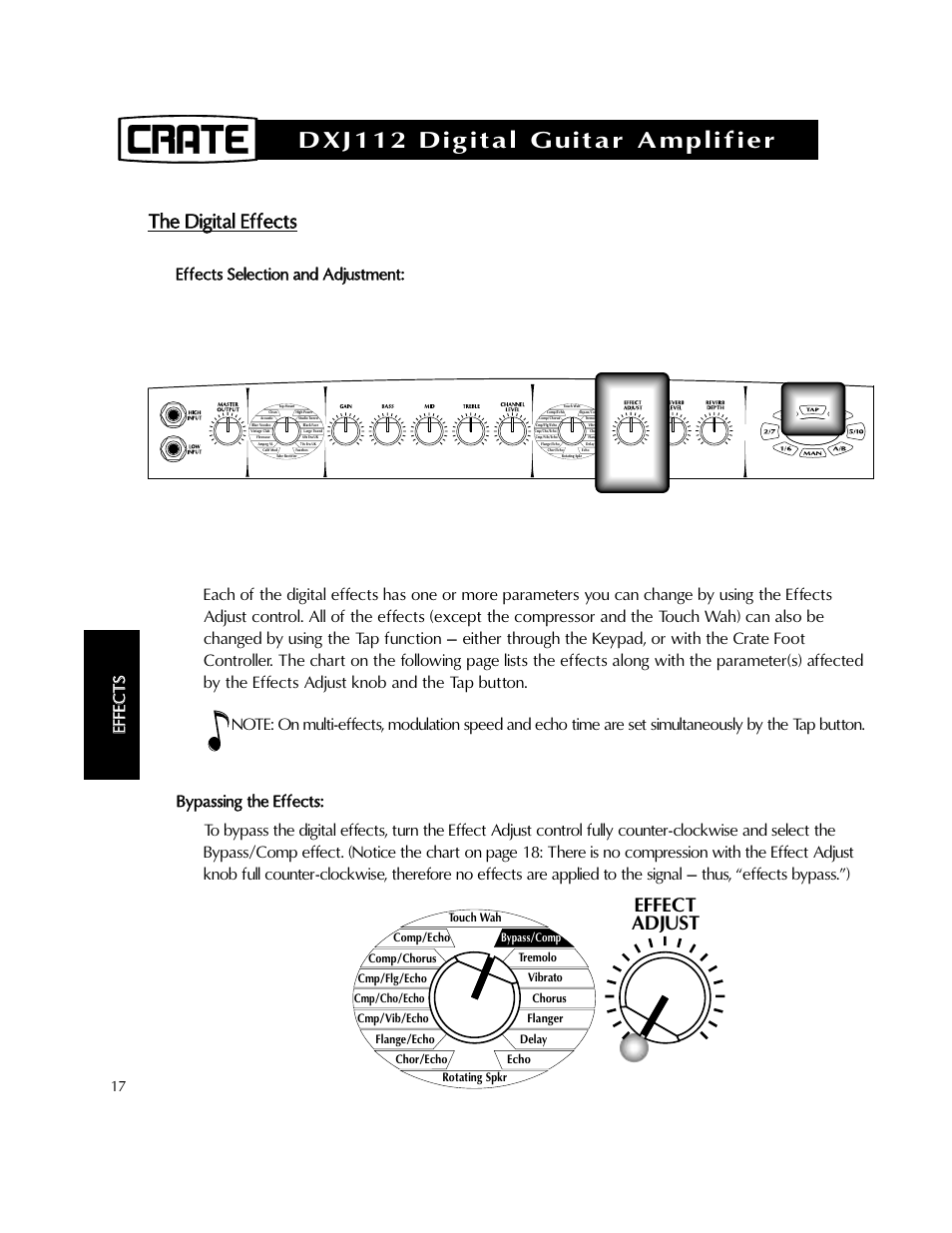 Dxj112 digital guitar amplifier, Effect adjust | Crate Amplifiers DXJ112 User Manual | Page 21 / 35