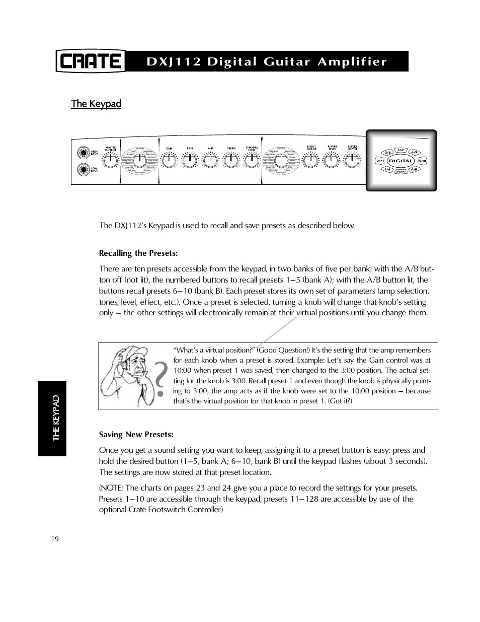 Dxj112 digital guitar amplifier, Tthhe e k ke ey yp paad d | Crate Amplifiers DXJ112 User Manual | Page 23 / 35
