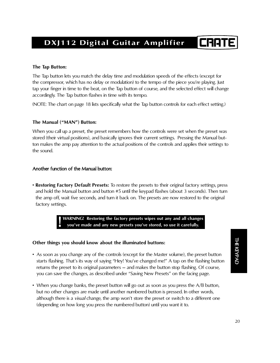 Dxj112 digital guitar amplifier | Crate Amplifiers DXJ112 User Manual | Page 24 / 35