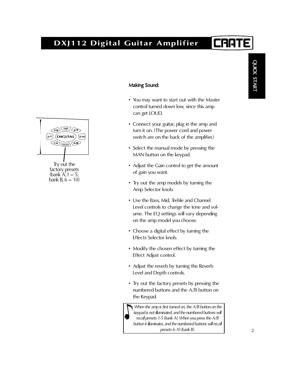 Dxj112 digital guitar amplifier | Crate Amplifiers DXJ112 User Manual | Page 6 / 35