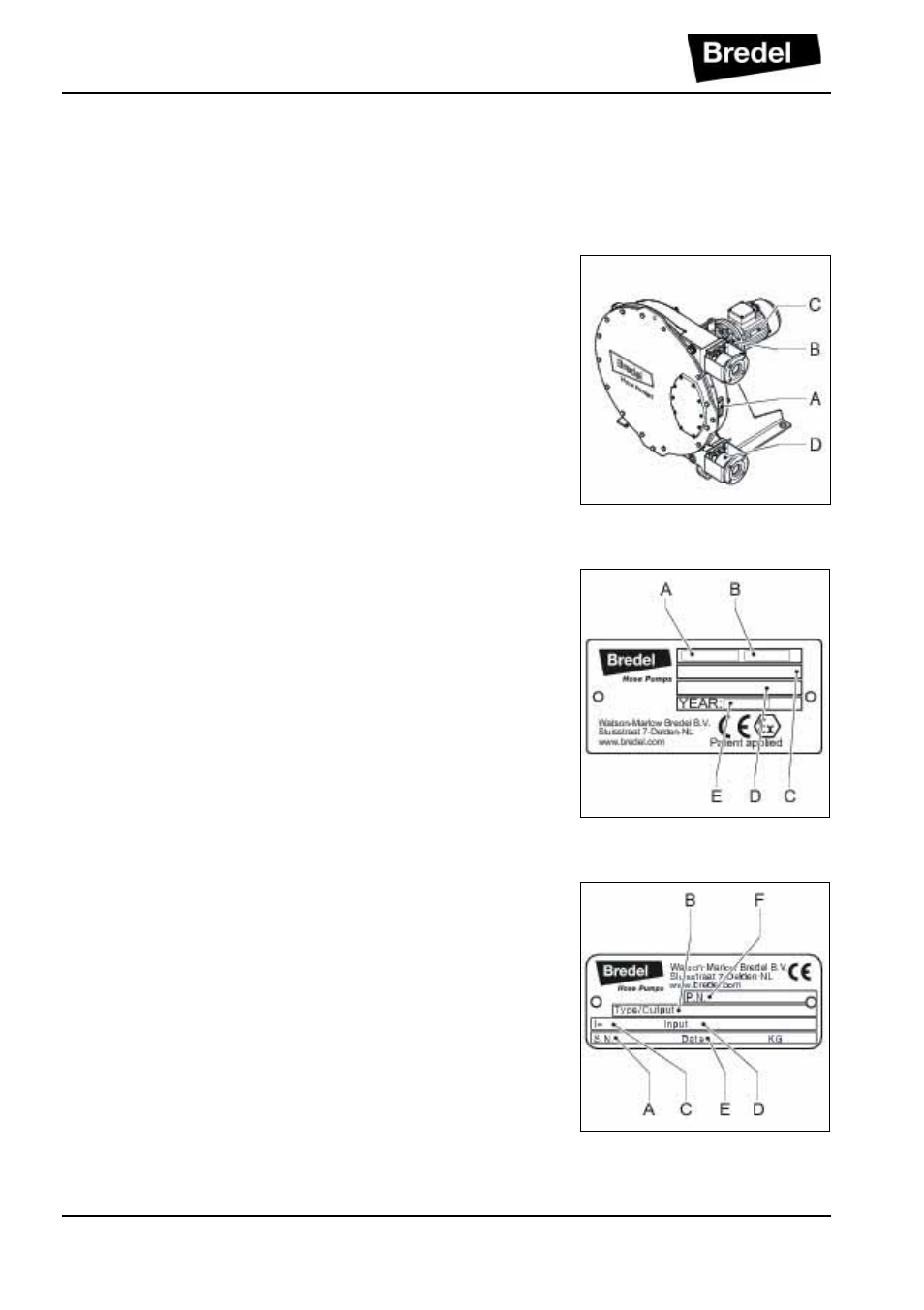 4 description, 1 identification of the product, 2 identification of the pump | 3 identification of the gearbox | Watson-Marlow Bredel 40 User Manual | Page 14 / 76