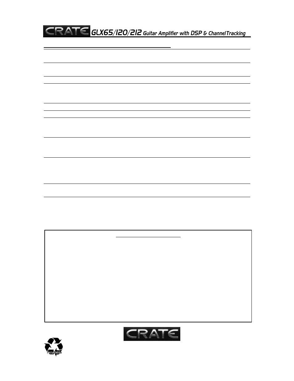 Crate Amplifiers GLX212 User Manual | Page 8 / 8