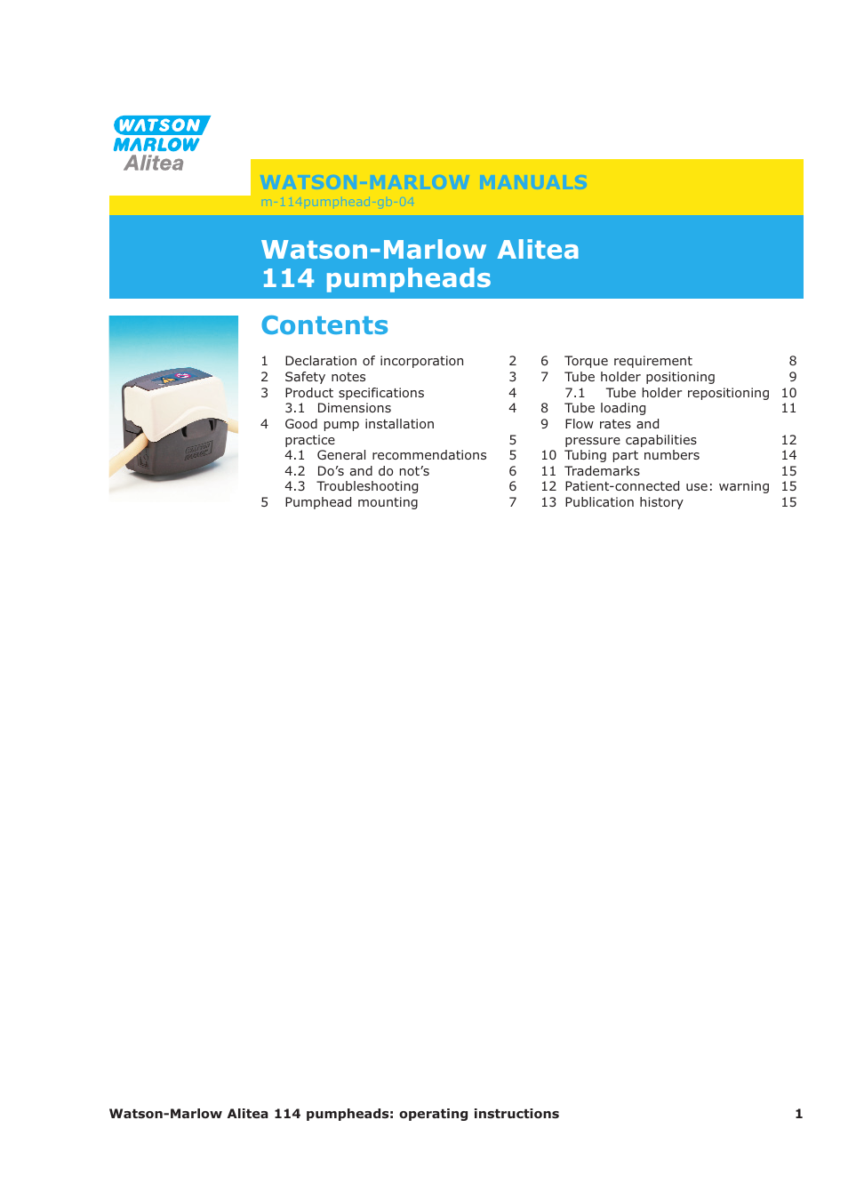 Watson-Marlow 114 User Manual | 15 pages