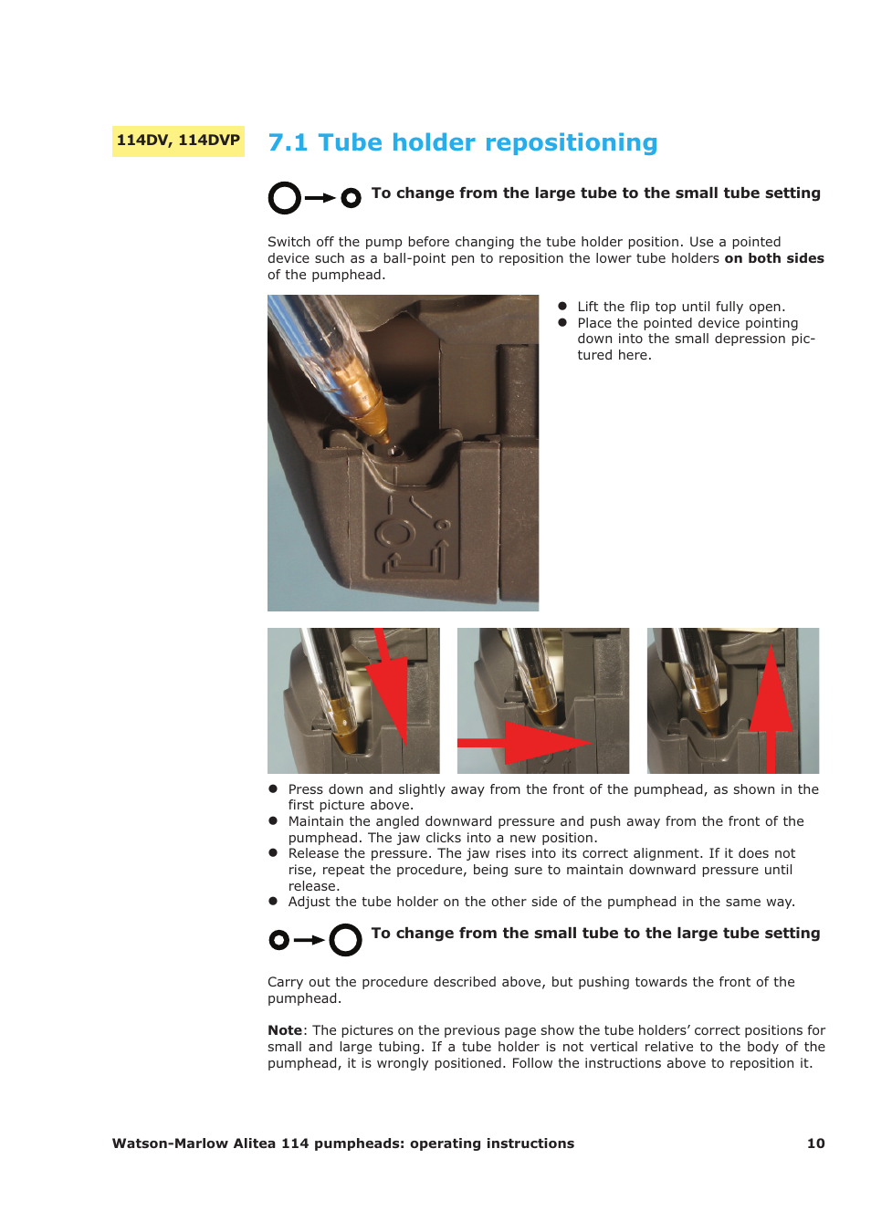 1 tube holder repositioning | Watson-Marlow 114 User Manual | Page 10 / 15