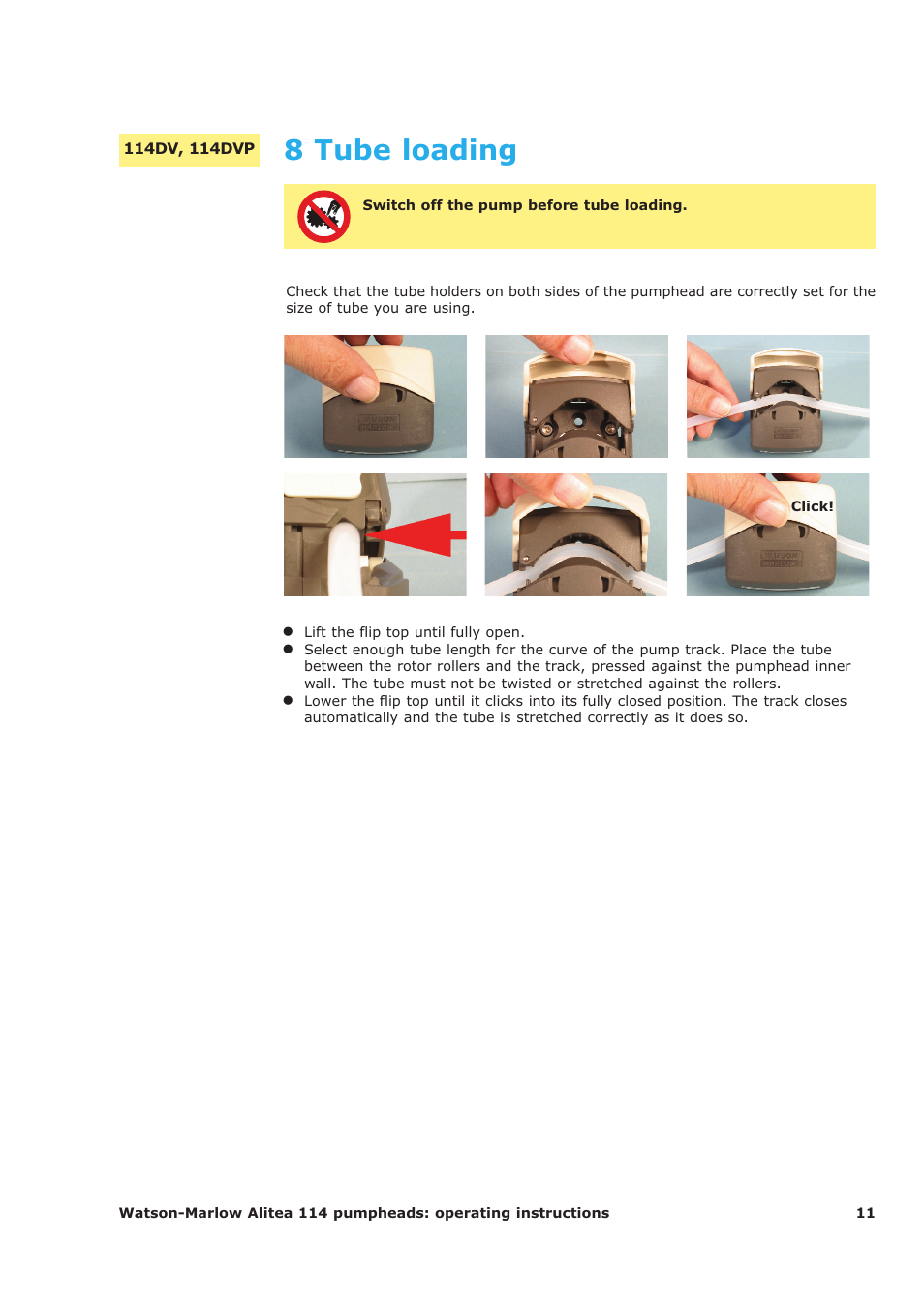 8 tube loading | Watson-Marlow 114 User Manual | Page 11 / 15