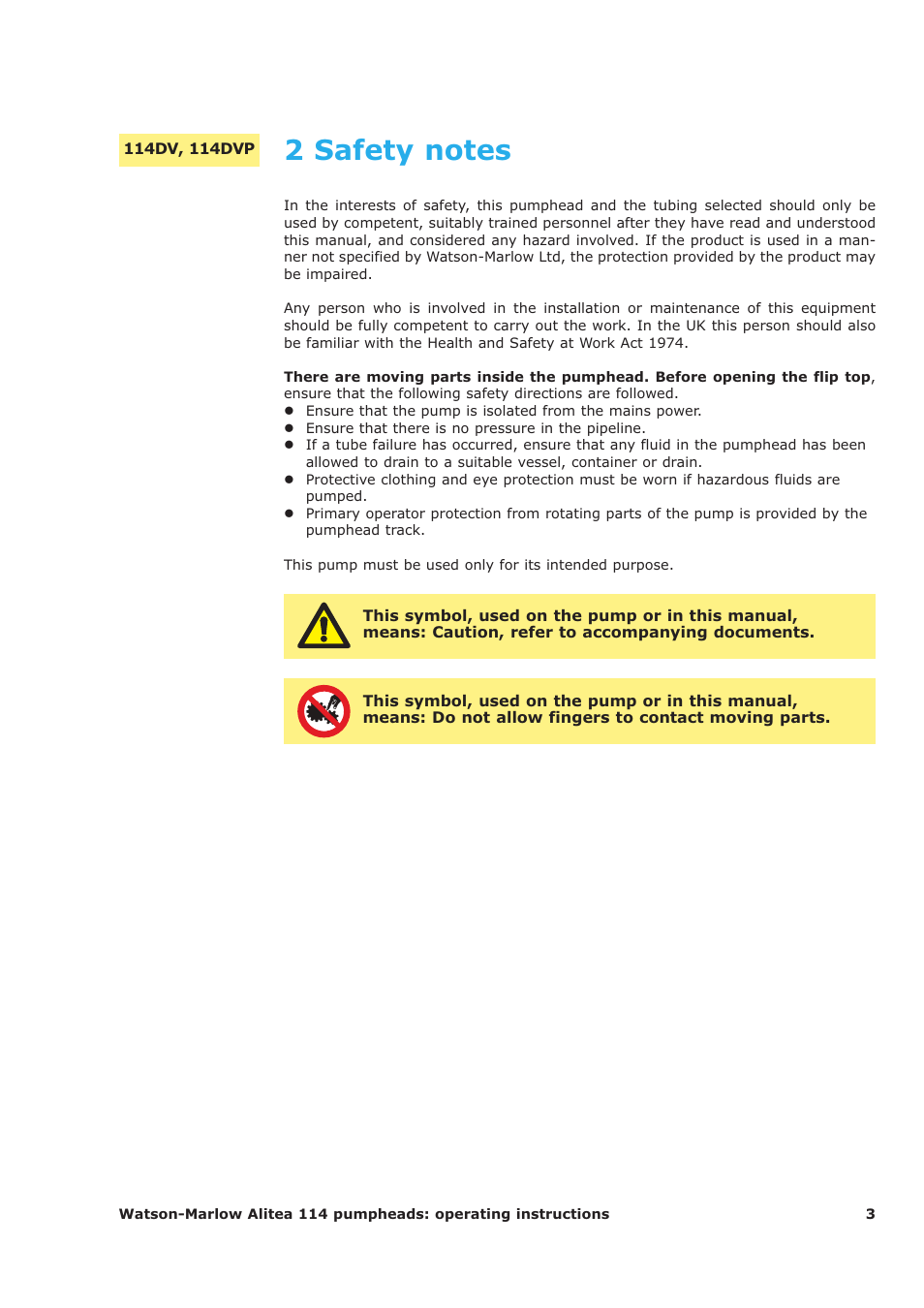 Watson-Marlow 114 User Manual | Page 3 / 15