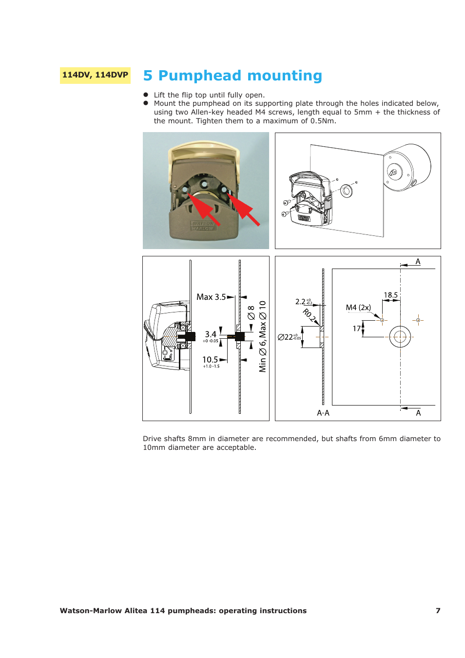 5 pumphead mounting | Watson-Marlow 114 User Manual | Page 7 / 15