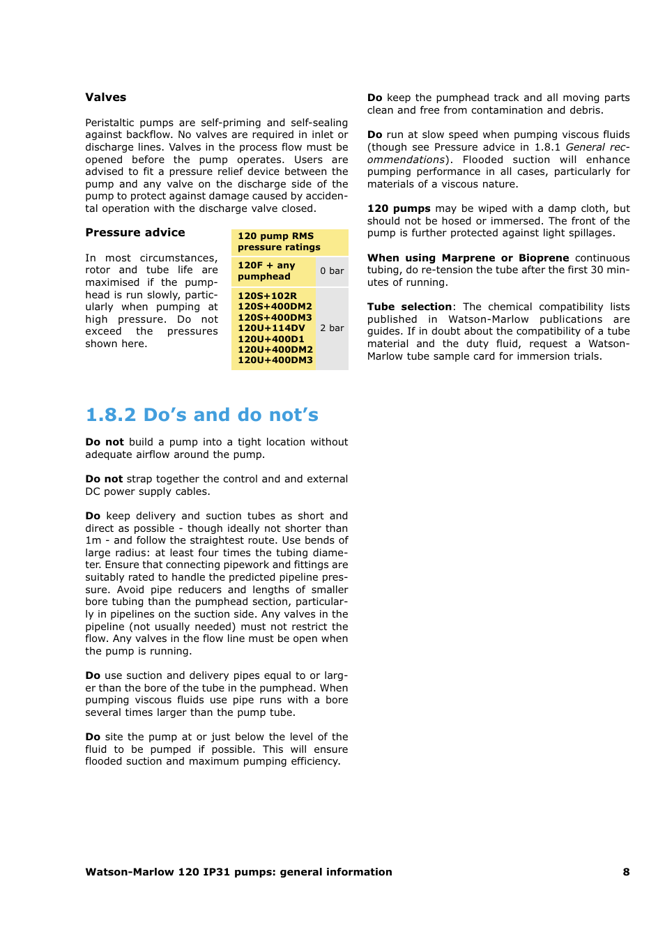 2 do’s and do not’s | Watson-Marlow 120F/DV User Manual | Page 10 / 26