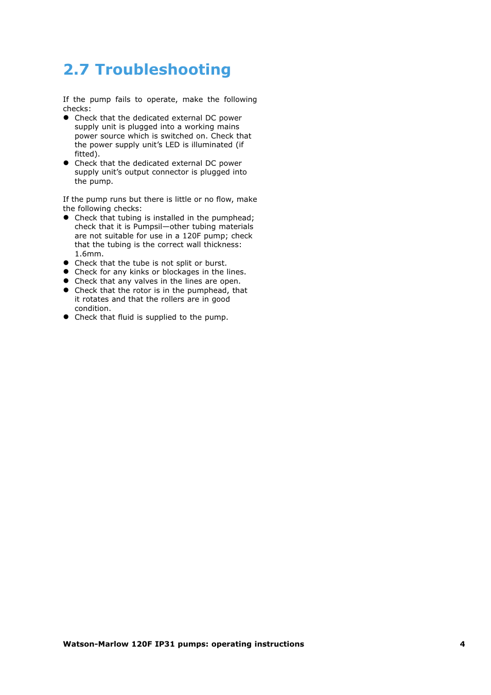 7 troubleshooting | Watson-Marlow 120F/DV User Manual | Page 18 / 26