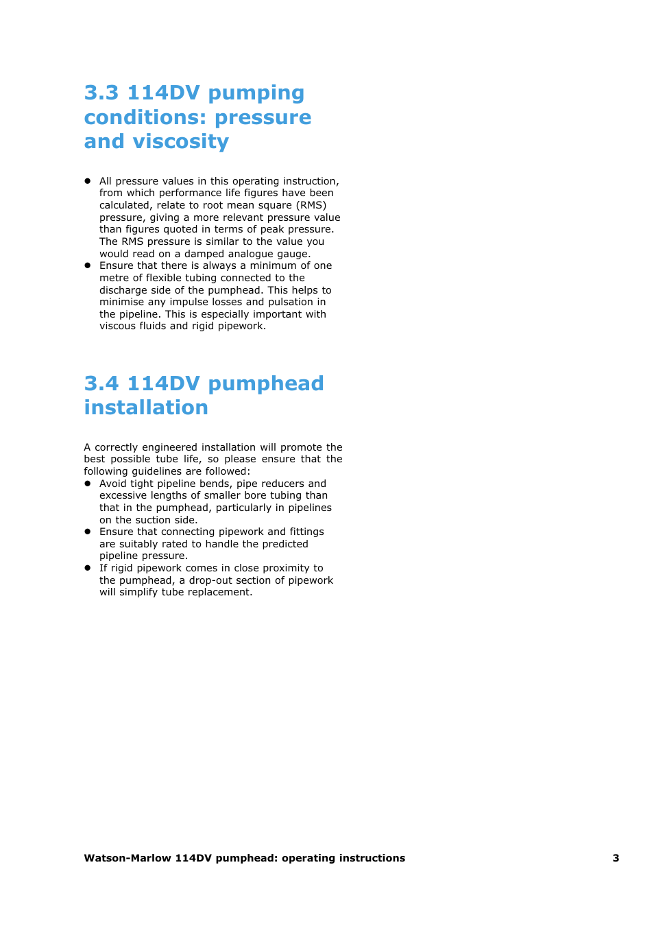 3 114dv pumping conditions: pressure and viscosity, 4 114dv pumphead installation | Watson-Marlow 120F/DV User Manual | Page 21 / 26