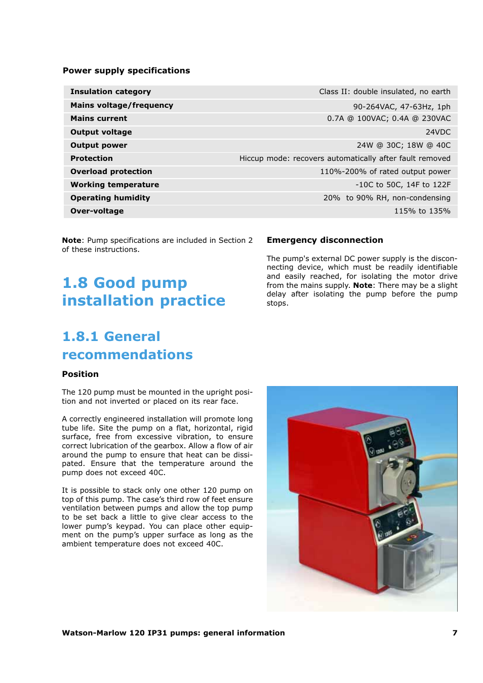 8 good pump installation practice, 1 general recommendations | Watson-Marlow 120F/DV User Manual | Page 9 / 26