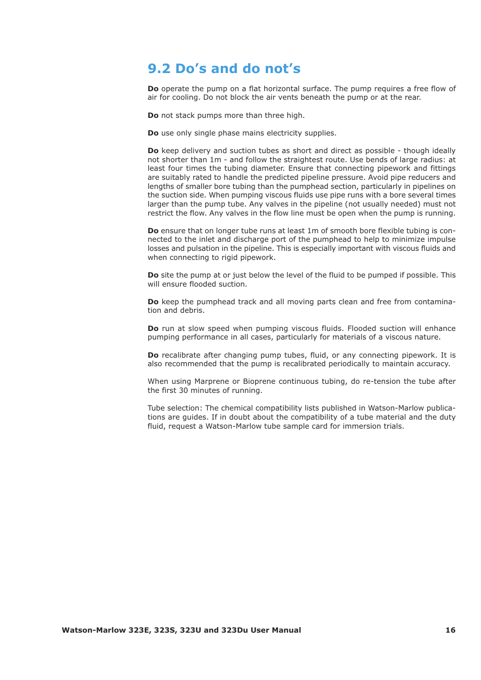 2 do’s and do not’s | Watson-Marlow 323Du User Manual | Page 16 / 48