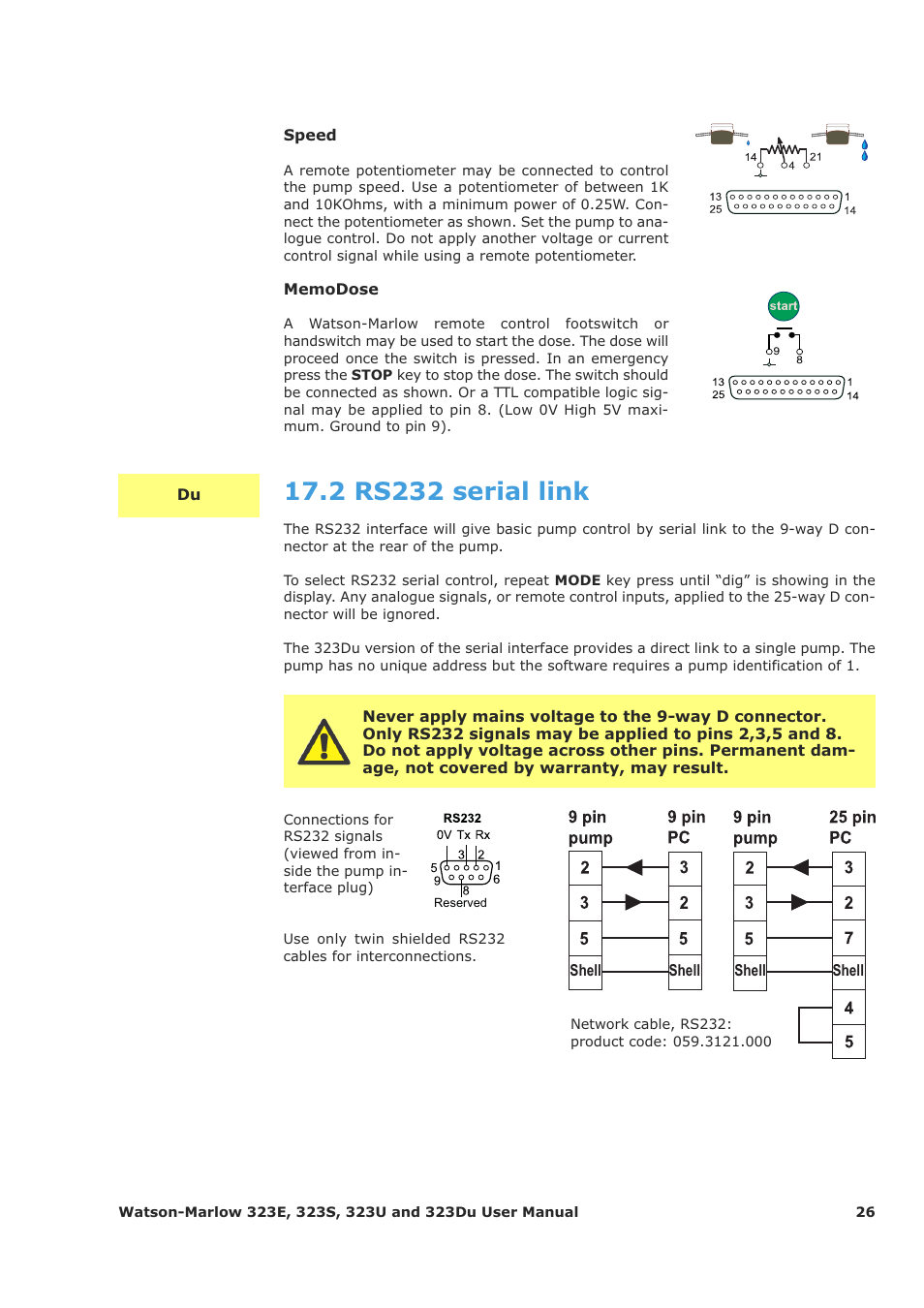 2 rs232 serial link | Watson-Marlow 323Du User Manual | Page 26 / 48
