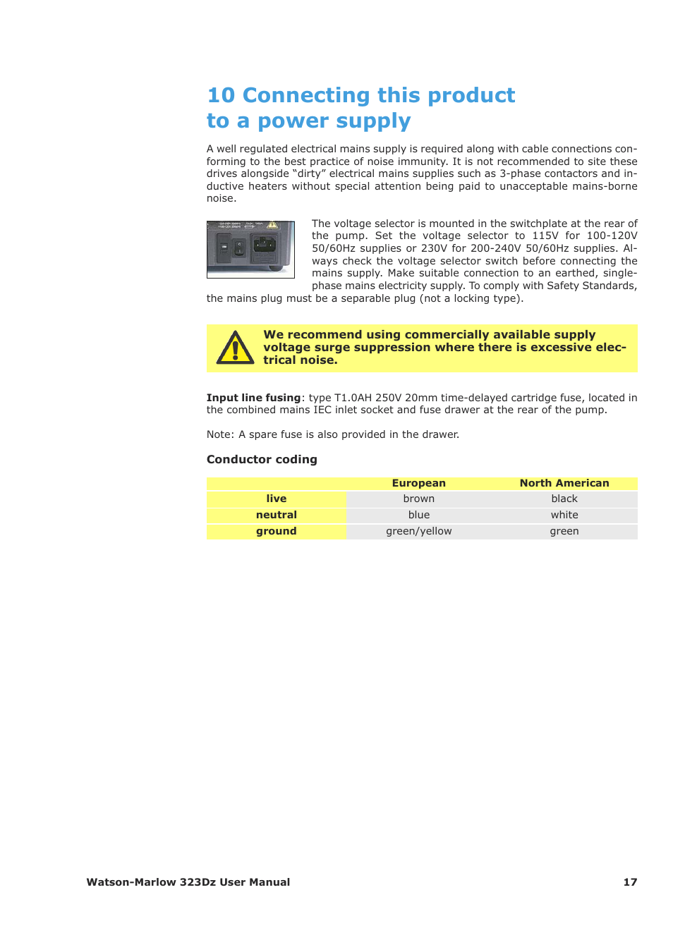 10 connecting this product to a power supply | Watson-Marlow 323Dz User Manual | Page 17 / 53