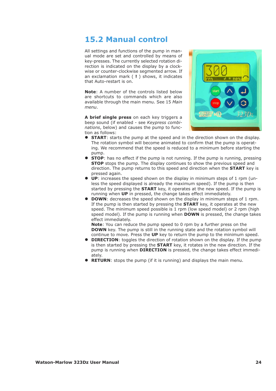 2 manual control | Watson-Marlow 323Dz User Manual | Page 24 / 53