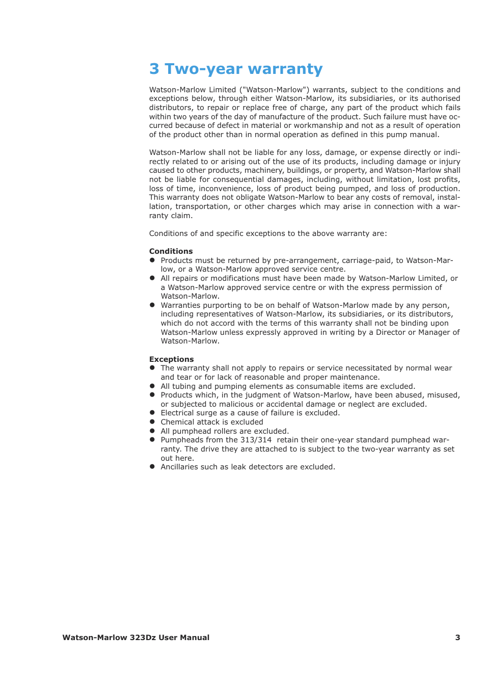 3 two-year warranty | Watson-Marlow 323Dz User Manual | Page 3 / 53