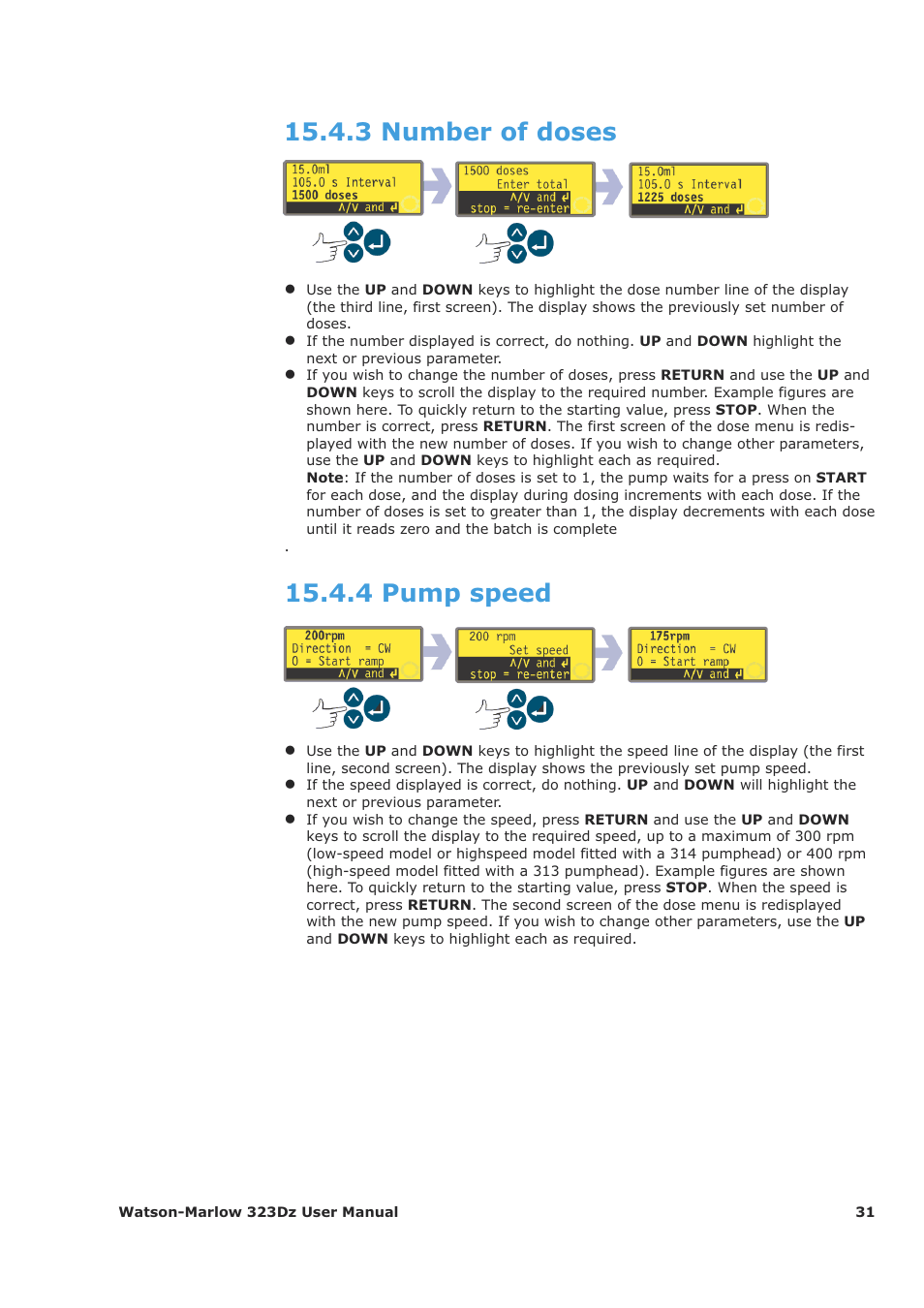 3 number of doses, 4 pump speed | Watson-Marlow 323Dz User Manual | Page 31 / 53